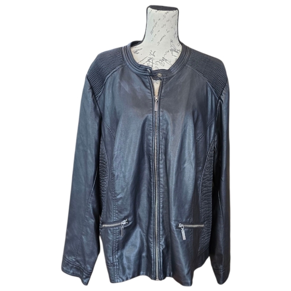 Lane Bryant Black Faux Leather Zip Up Jacket 22/24 - Picture 1 of 8